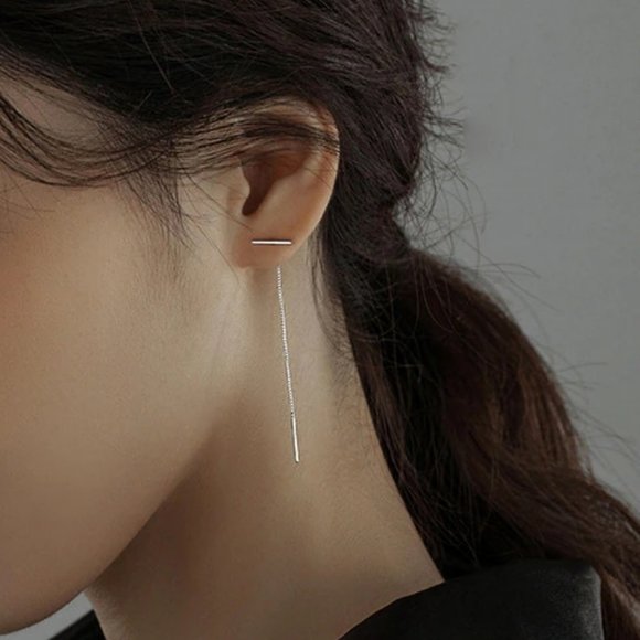 *NEW 925 Sterling Silver Bar Chain Drop Earrings - Picture 6 of 8